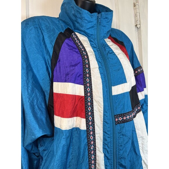 Sunterra Vintage 90s Spirit boho tribal LG Wind Breaker Full Zip Jacket Aztec - Picture 5 of 16